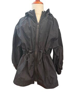 Zara Girls Size 7 Black Hooded Windbreaker Jacket Lightweight Cinch Waist